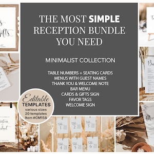 Minimalist Wedding Signage Bundles, Modern Minimalist Wedding Sign Bundle. Wedding Reception Bundle, Editable Wedding Templates MN