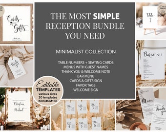Minimalist Wedding Signage Bundles, Modern Minimalist Wedding Sign Bundle. Wedding Reception Bundle, Editable Wedding Templates MN