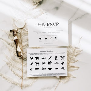 Rsvp Cards For Wedding With Menu Choices, Wedding Menu Choice, Modern Wedding Reply Card, Instant Download, Meal Options Diy Rsvp Card MN