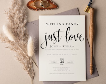 Elopement Reception Invite Electronic, Civil Wedding Invite Template Just Love Invite Nothing Fancy Just Love digital invitation