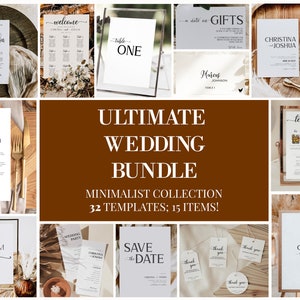 Wedding invite seating chart bundle, Simple Wedding Invitation Bundle | Printable Wedding Invitation Bundle | Minimalist Wedding Sign MN