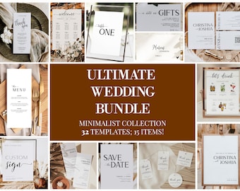 Wedding invite seating chart bundle, Simple Wedding Invitation Bundle | Printable Wedding Invitation Bundle | Minimalist Wedding Sign MN