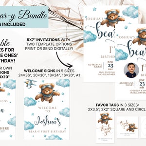 Beary First Birthday Bundle, Beary First Birthday Evite, Beary First Birthday Welcome Sign, Beary First Birthday Tag BB