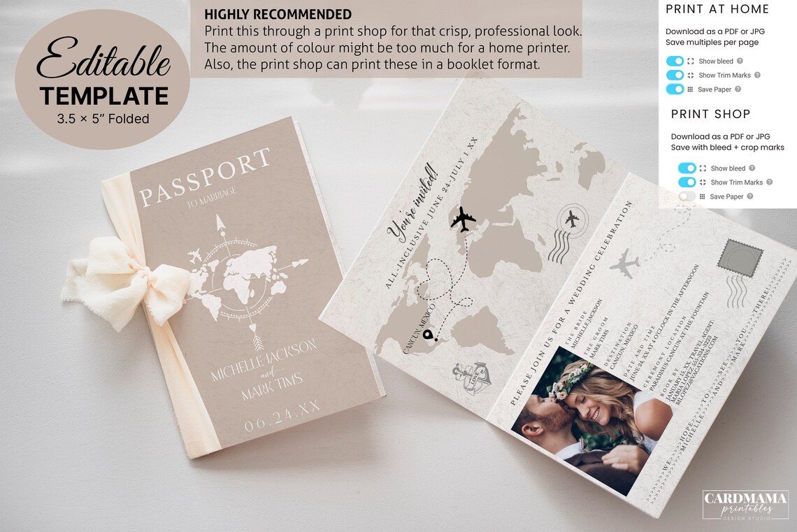 Printable Passport Wedding Invitation Template Destination - Etsy Australia