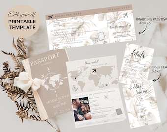 cruise wedding passport invitations, Passport Photo Wedding Invitations digital, Wedding Passport Invitation Card Template, Wedding Theme PP