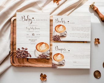 Coffee Bean Baby Shower Invitation, Editable A Baby Is Brewing Invite, Coffee Theme Gender Neutral Bundle, A Baby Is Brewing Coffee Bean