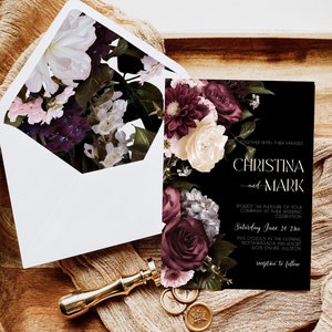 Moody Floral Invitation, Moody Gothic Flower wedding invitation, Moody wedding invitation, Dark Wedding Invitation suite, Moody MD