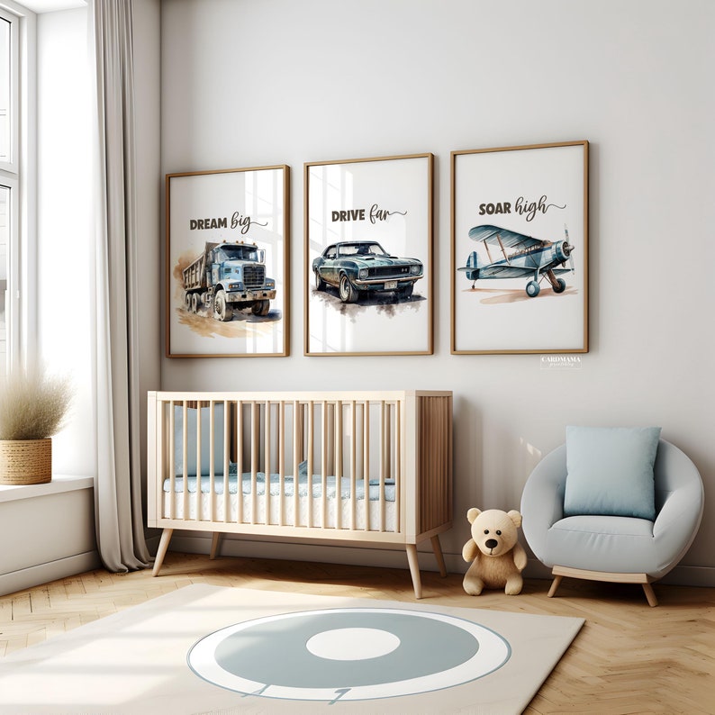 Airplane Wall Art Boys Room, Nursery Wall Art Trucks Cars Plane