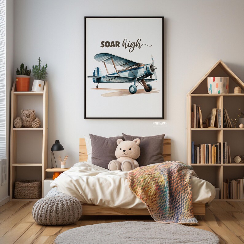 Airplane Wall Art Boys Room, Nursery Wall Art Trucks Cars Plane