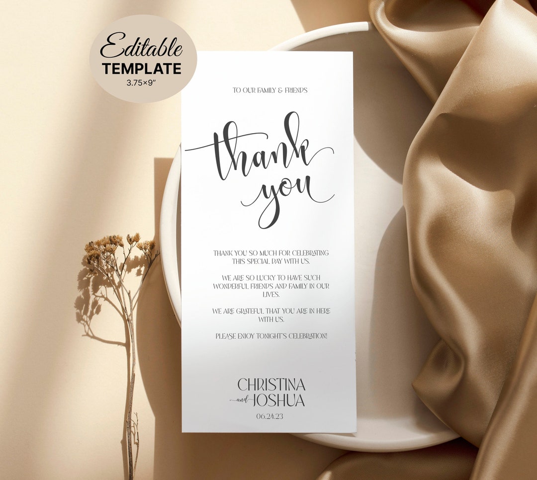 Printable Thank You | Modern Thank You | Minimalist Wedding Table Thank ...