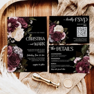 Moody Fall Wedding Invitation, Moody Wedding Invitation Suite bundle Moody Floral Invitation, Dark Moody Floral invitations, Moody Gothic MD