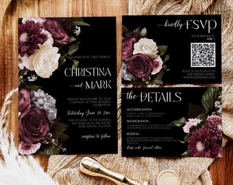 Moody Fall Wedding Invitation, dark romance, Moody Wedding Invitation Suite bundle Moody Floral Invitation, Dark Moody Floral Gothic MD