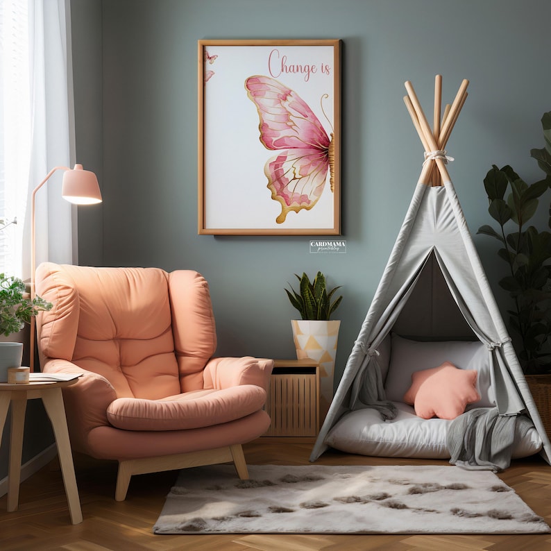 Butterfly Art Print Set Trendy Pink Room Decor, Inspirational Quotes