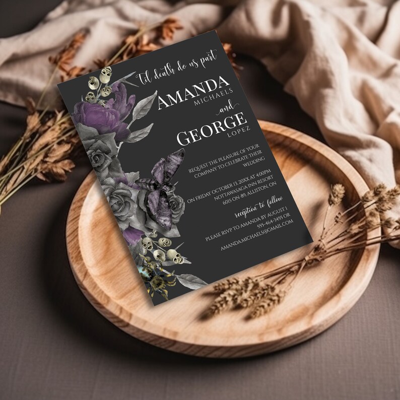 George Michael Invitation Gothic Wedding Invitation Bundle, Dark Floral Wedding Invites Template ...