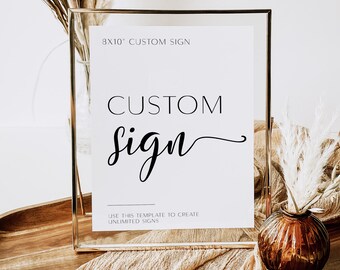 Modelo de placa de casamento personalizado editável | 8x10 5x7 | Modelo de placa de casamento minimalista | Sinalização de casamento | Placa de chá de panela | CM060 MN