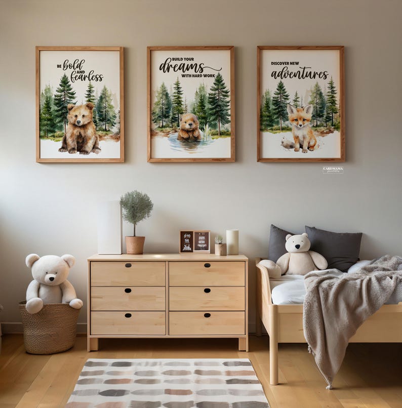 Baby Woodland Animal Wall Art, Woodland Animal Prints Boy Nursery Wall
