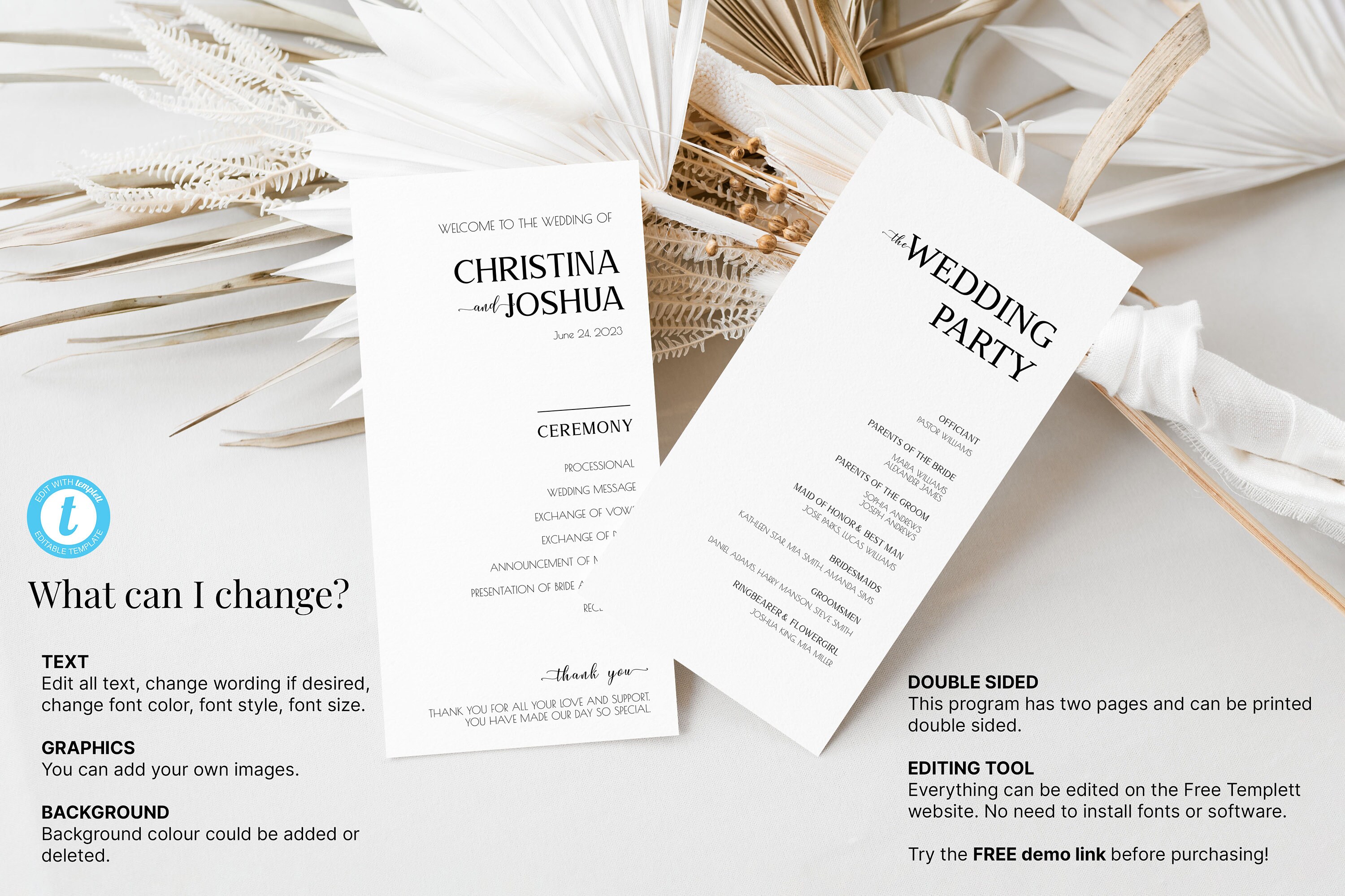 Wedding Program Front And Back