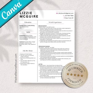 Resume & Cover Letter Template | Canva Template | Customizable | 1 Page Resume | 2 Page Resume | Clean Minimal Resume | Recruiter Approved