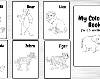 Wild Animal Coloring Pages, 13 Printable Wild Animal Coloring Pages for Kids, Zoo Animal Birthday Party Activity, Instant download