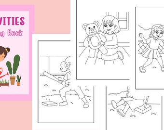 Activiteiten kleurplaat, afdrukbare kleurplaten, instant download, aangepaste sportkleurplaten, kleurplaten voor kinderen