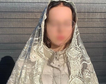 White Catholic Mass Veil, Mantilla, Chapel Veil, D-shaped Veil