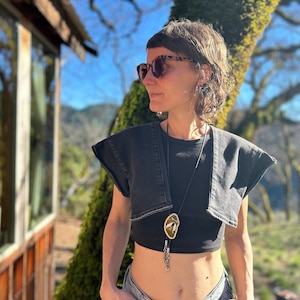 Black Denim Mini Vest