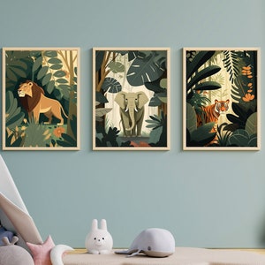 Safari Nursery Wall Prints, Boho Nursery Prints, Set of 3 Prints, Jungle Nursery Prints, Boho Nursery Wall Art, Nursery Decor, Printable Art