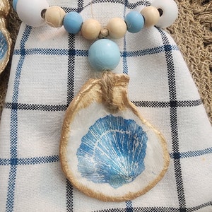 Decoupage Oyster Shell Napkin Rings: Coastal Beaded Table Decor, Set of 6