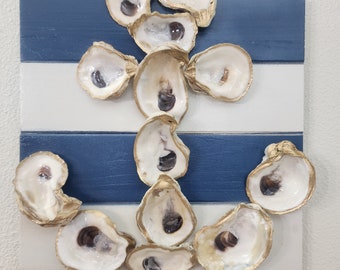 Nautical Oyster Shell Anchor Art on Pallet, Oyster shell anchor, coastal decor, mother's day gift, father's day gift, nautical theme