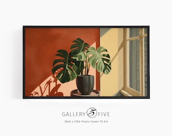 Samsung Rahmen TV Kunst Midcentury Monstera Gemälde | Sofortiger digitaler Download | MCM Moderne Kunst | Vintage Retro Blätter