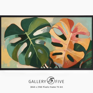 Samsung Frame TV Art Monstera Leaves Abstract | Instant Download | Modern Art |  Retro Midcentury | Boho Home Decor | Digital Painting