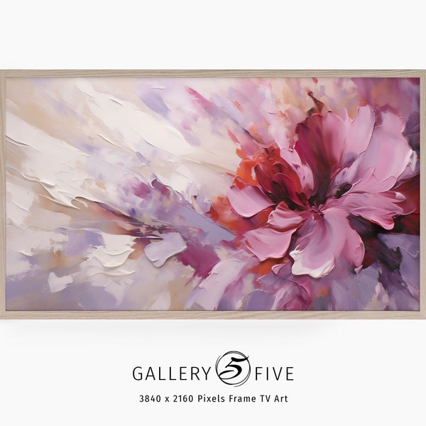 Samsung Frame TV Art Peinture florale abstraite | Téléchargement numérique instantané | Hibiscus rose | Frame TV Maximalisme | Peinture de fleurs colorées