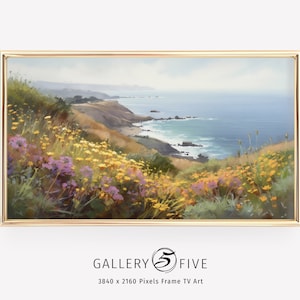 Samsung Frame TV Art Coastal California Landscape | Ocean View | Instant Digital Download | Frame TV Beach Flowers Cliff