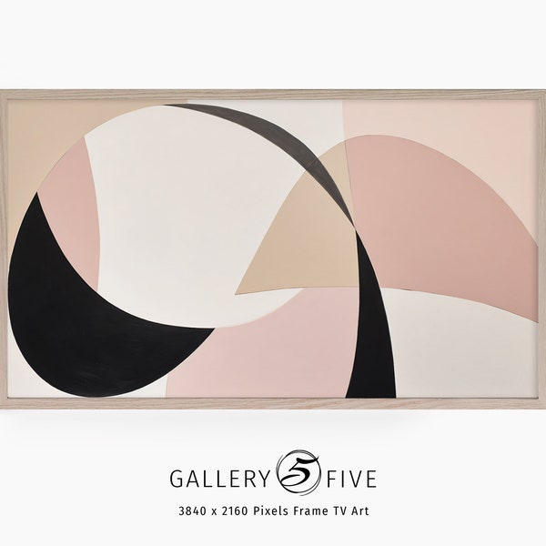 Samsung Frame TV Art Mid Century Modern Abstract | Instant Digital Download | Neutrals Pink Black | Oil Painting