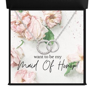 Will You Be My Maid Of Honor Invite Message Card Necklace, Matron Of Honor Card Circles Necklace, Maid Of Honor Jewelry Gift, Wedding Party