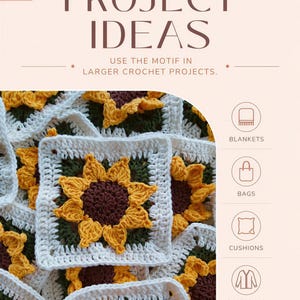 Crochet Pattern, Sunflower Granny Square Motifs | Cotton Blend Yarn Guide | 4in Finished, Intermediate Skill PDF