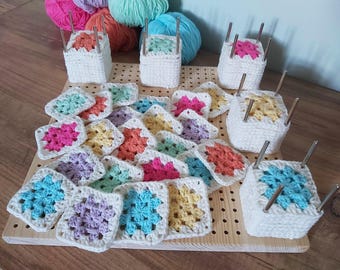 Tiny Crochet Square, Mini Granny Motif, Unjoined Patch | 55% Cotton Yarn | 2.1", Lilac Pink Blue Yellow Orange