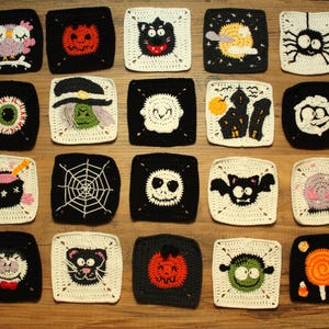 Halloween Decor, Spooky Chic Granny Square Set | 55% Cotton Yarn | 20 Pieces, 4.5 Inch Each, Crochet