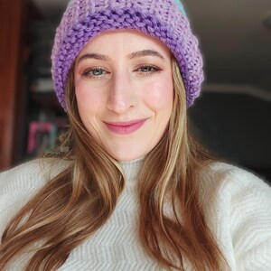 Knit Beanie, Pastel Ombre Hat | 100% Acrylic | Unisex Universal Fit, Ribbed Fold-Over Brim image 2