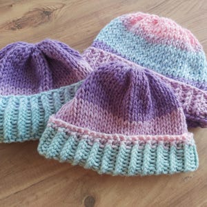 Knit Beanie, Pastel Ombre Hat | 100% Acrylic | Unisex Universal Fit, Ribbed Fold-Over Brim image 5