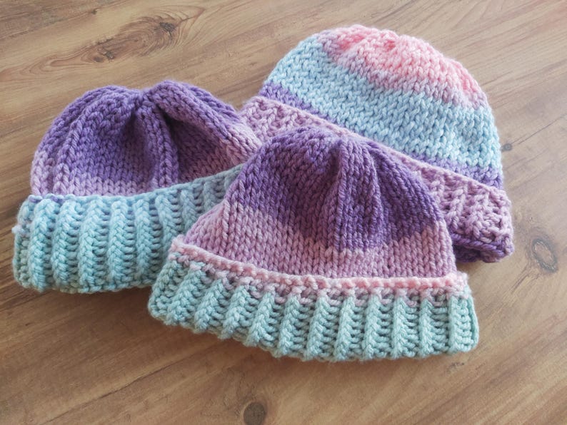 Knit Beanie, Pastel Ombre Hat | 100% Acrylic | Unisex Universal Fit, Ribbed Fold-Over Brim image 5