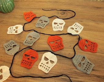 Halloween Decor, Spooky Chic Crochet Skull Garland | 55% Cotton Yarn | 13 Pieces, 70In Length, 3.25In Height