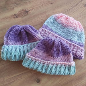 Knit Beanie, Pastel Ombre Hat | 100% Acrylic | Unisex Universal Fit, Ribbed Fold-Over Brim image 6