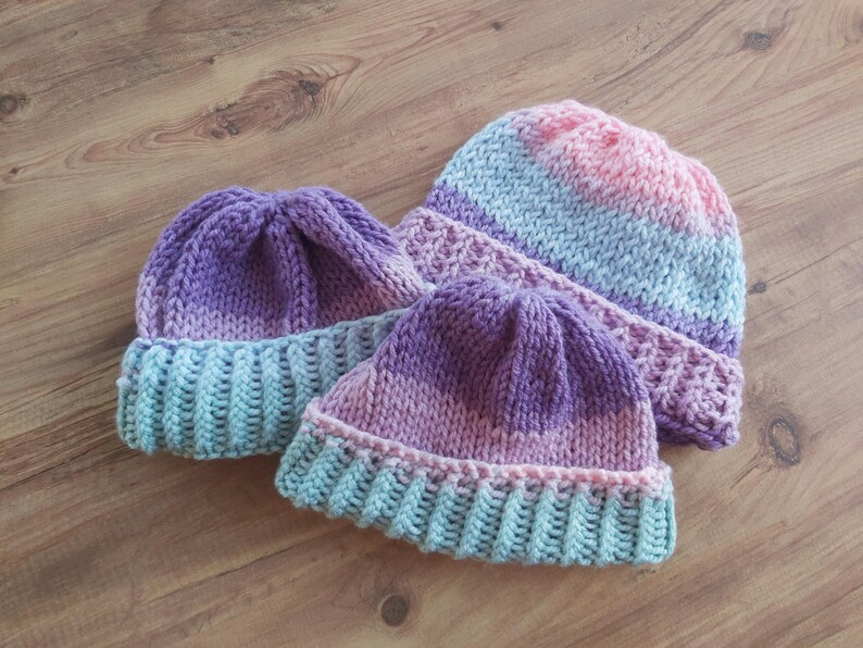 Knit Beanie, Pastel Ombre Hat | 100% Acrylic | Unisex Universal Fit, Ribbed Fold-Over Brim image 6