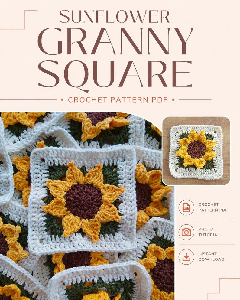 Sunflower Granny Square Crochet Pattern PDF | Instant Download - Etsy