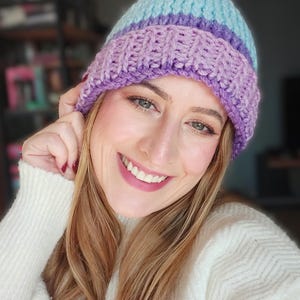 Knit Beanie, Pastel Ombre Hat | 100% Acrylic | Unisex Universal Fit, Ribbed Fold-Over Brim image 4