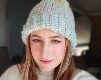 Knit Beanie, Pastel Ribbed Hat - Lightweight Casual | 100% Acrylic DK Yarn | One Size Fits Most