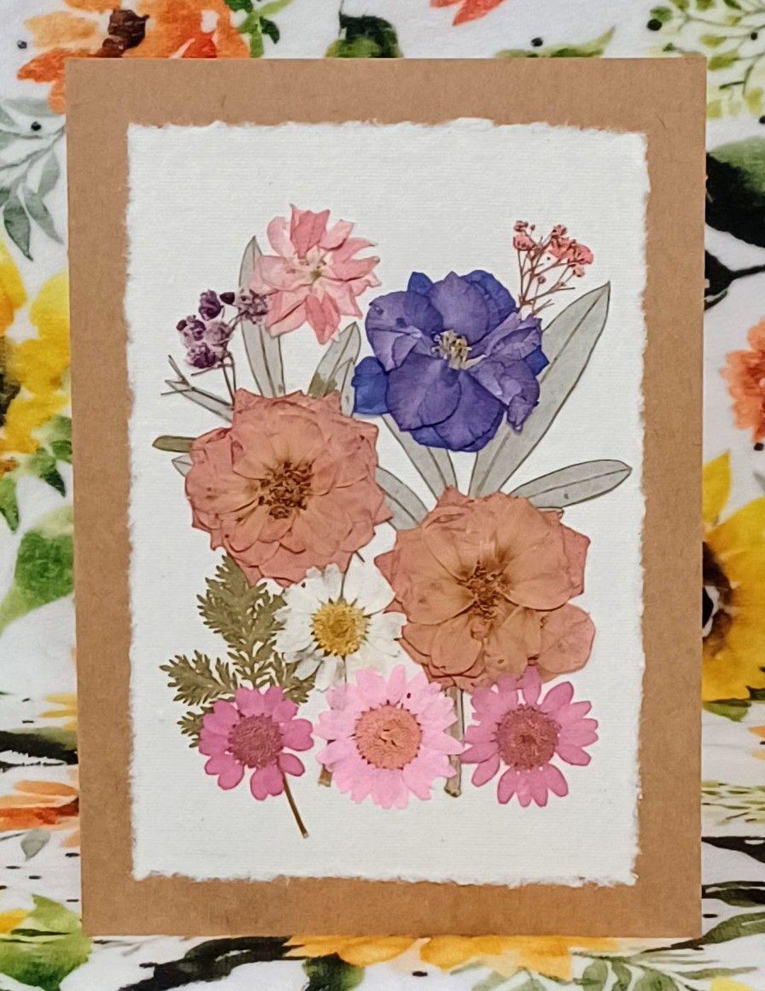 Set of 5 Handmade 5x7 Folded Greeting Cards, Each Adorned With REAL ...