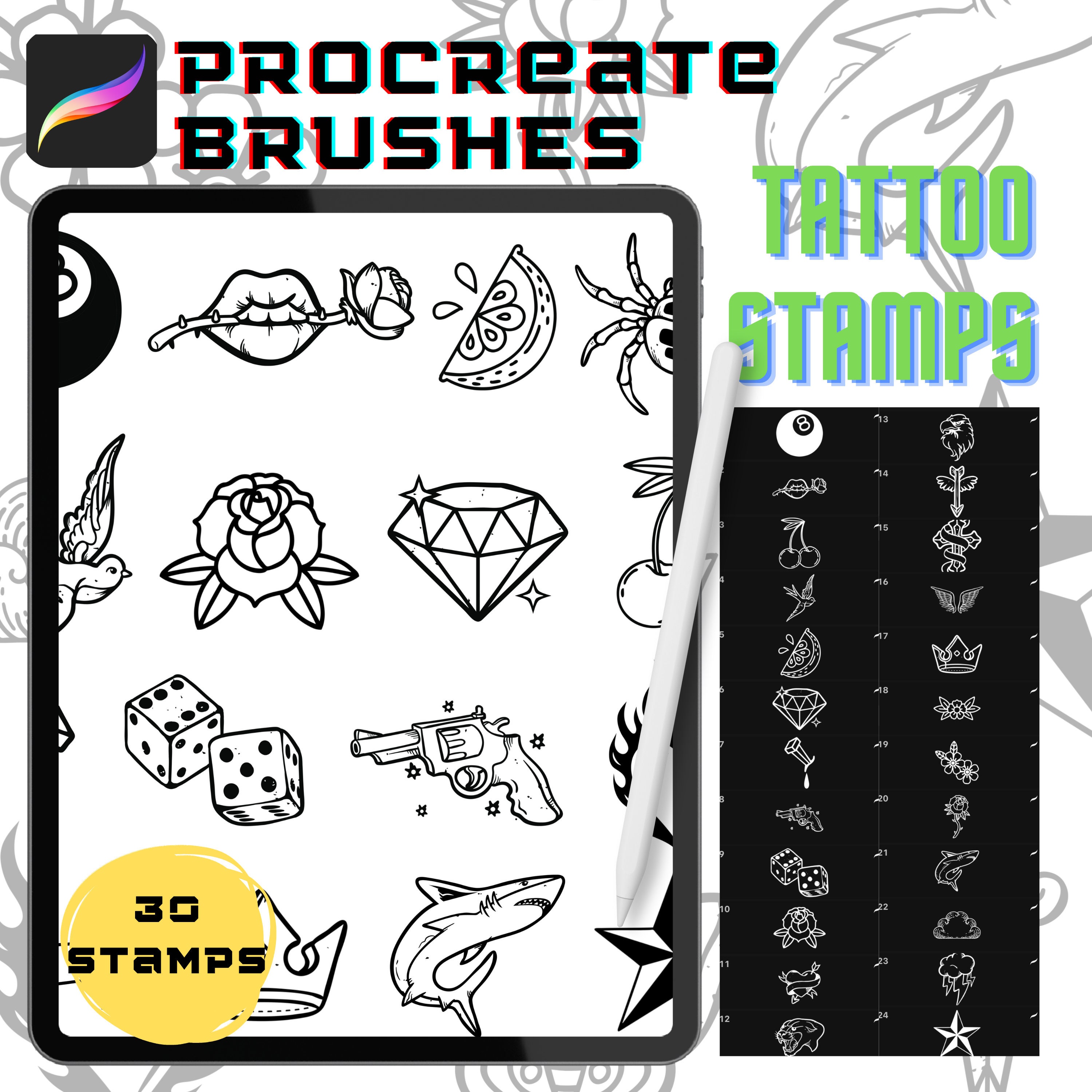 Procreate Brushes Tattoo Old School Procreate Stamp Brush Pack Tattoo ...