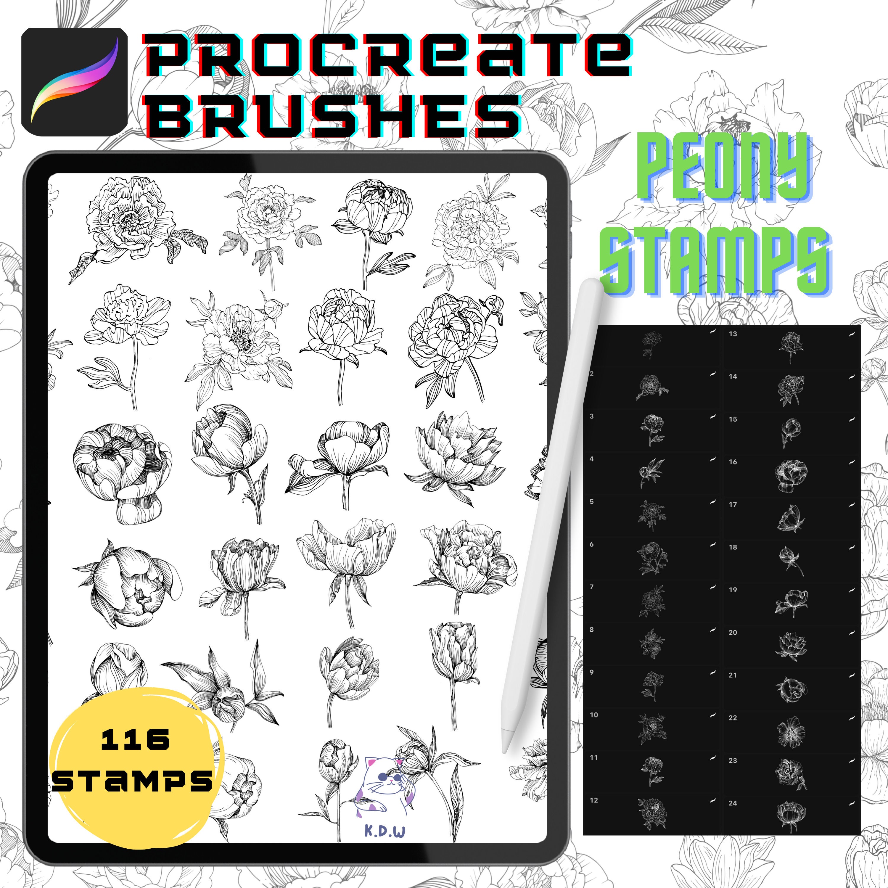 Procreate Brushes Botanical Floral Procreate Stamp Brush Pack Tattoo ...